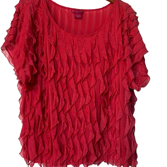 Pink Ruffle Short Puff Sleeve Blouse Shirt Women’s - Picture 12 of 12